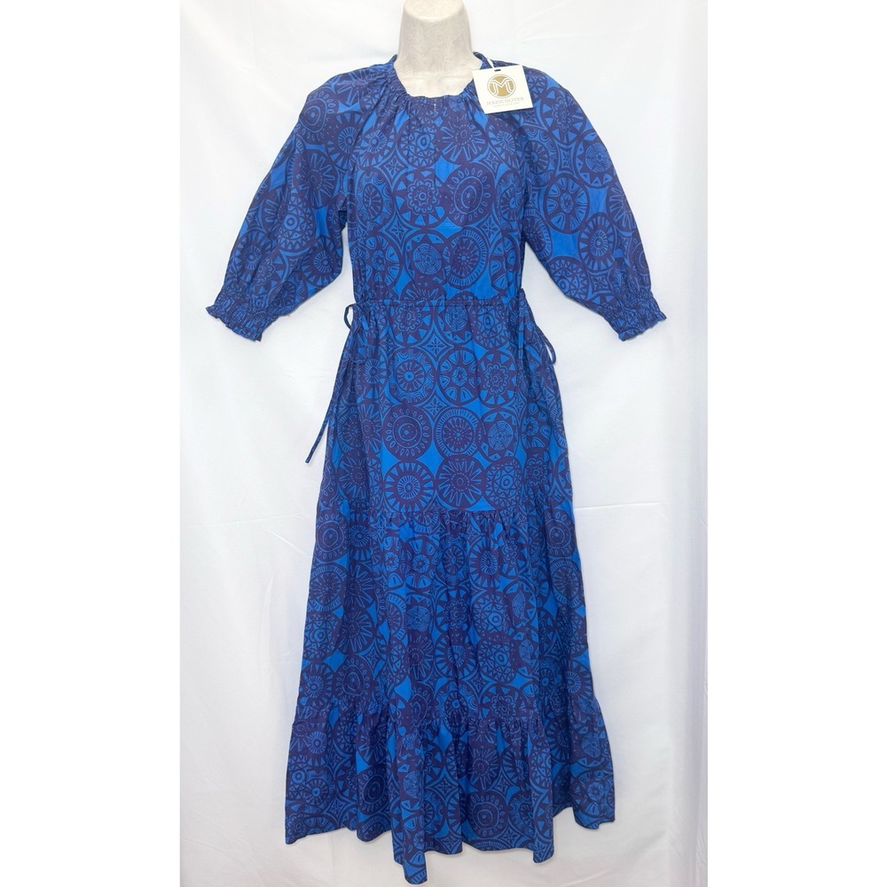 Marie Oliver Womens Farin Tiered Midi Dress XS Sodalite Coin Print Luxury $438 - Picture 2 of 13